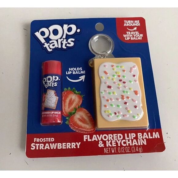Pop Tarts Strawberry Flavored Lip Balm And Keychain Set Taste Beauty Sealed NEW - Picture 1 of 10